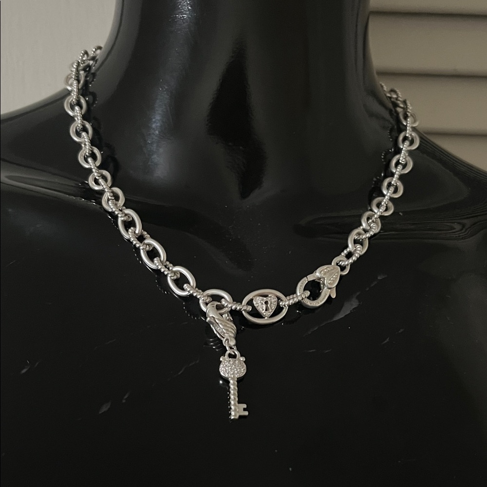 Judith Ripka Sterling Silver Heart Key Lock Necklace